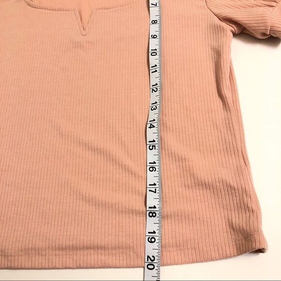 SOCIETY STITCH blush Pink ribbed Crop low cut Top t shirt balloon puff sleeve-L - Picture 4 of 8